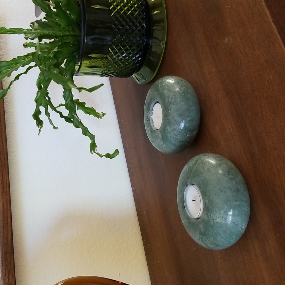 Pair of heavy marble candle holders